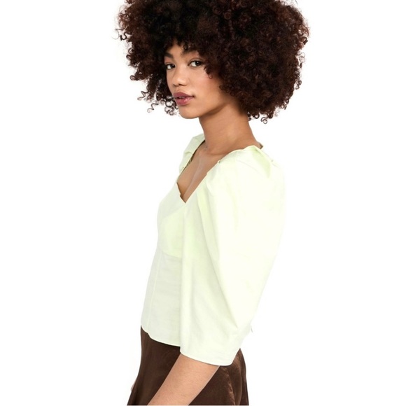 NEW VINCE GREEN COTTON SQUARE NECK TOP - Picture 5 of 9